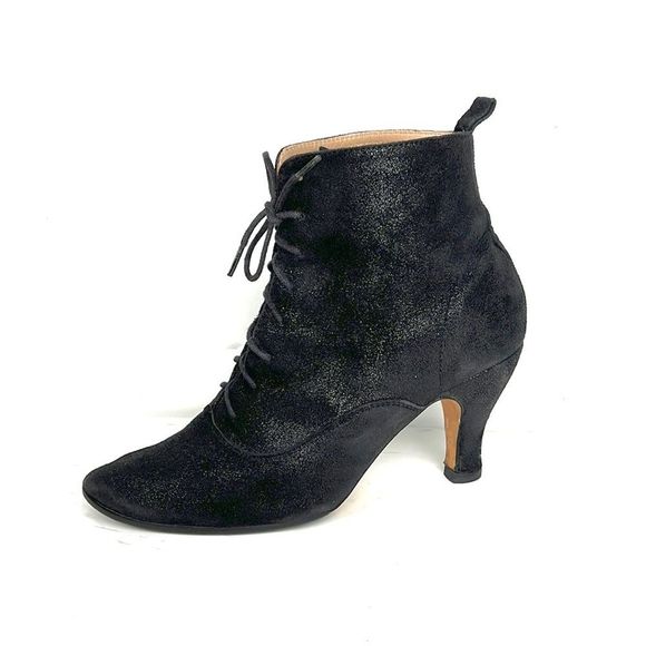 Repetto Shoes - Repetto Paris Black Metallic Leather Suede Lace Heeled Booties Size US 7